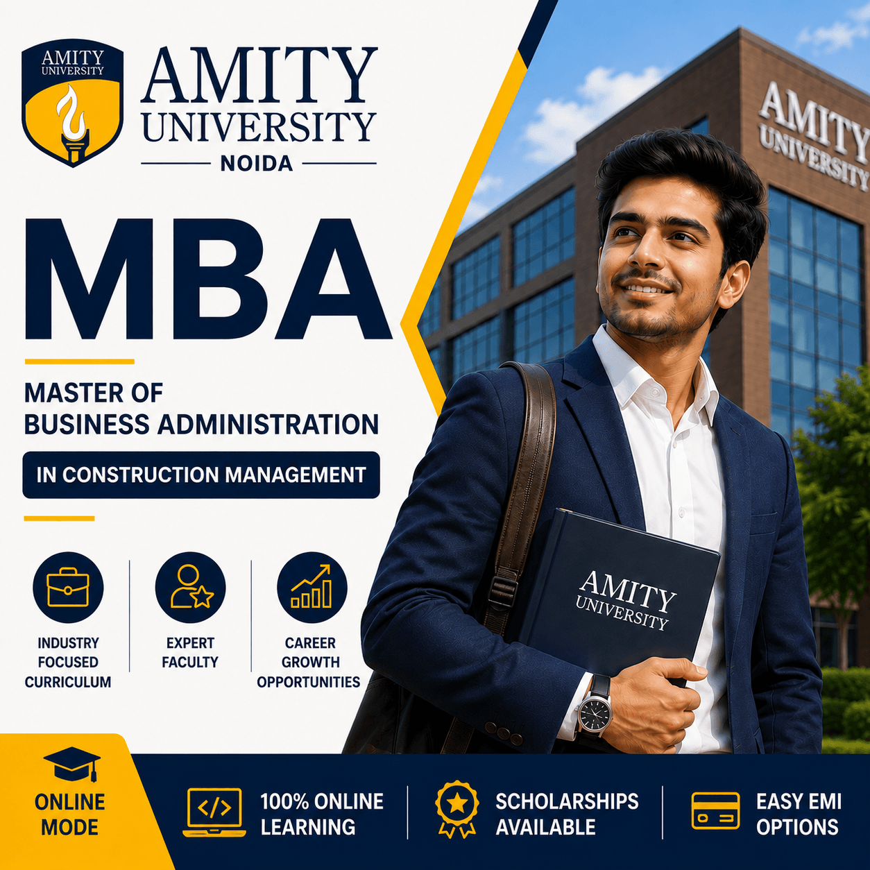 Amity University Online MBA in Construction Management: Fees, Scholarship & EMI Options Amity University Online MBA in Construction Management: Fees, Scholarship & EMI Options - UniCompare Blog